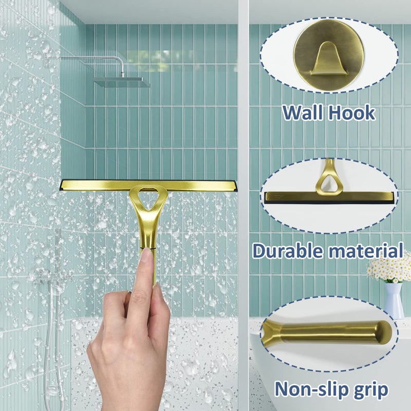 HomDSim Stainless Steel Shower Squeegees All-Purpose Mirror/Window/Glass Wiper Scraper Golden Shower Squeegee - Image 4